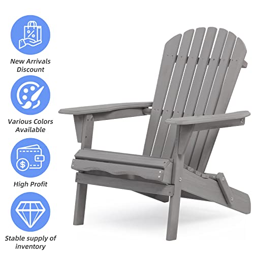 Ajikgn Outdoor Wooden Folding Set of 2 Solid Cedar Wood Lounge Patio Garden, Lawn, Backyard Adirondack Chair, Gray Ajikgn