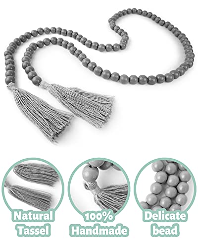 Wooden Beads Garland with Tassels, 61 Inch Grey Wood Bead Garland, Modern Farmhouse Decor, Boho Home Decor Clearance DF DUALFERV