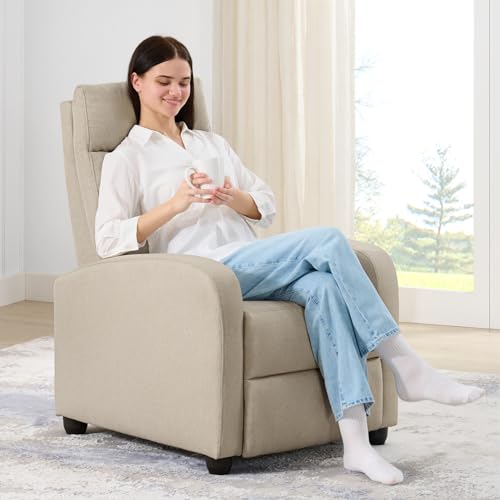KISLOT Recliner Chair for Adults Push Back Armchair Home Theater Seating with Lumbar Support Single Sofa for Living Room,Beige(Fabric) KISLOT