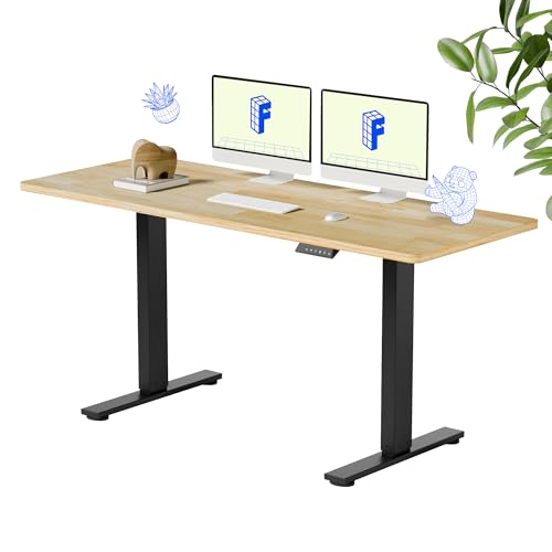 FLEXISPOT EN1 One-Piece Solid Wooden Standing Desk 63 x 24 Inches Height Adjustable Electric Sit Stand Home Office Desks (Black Frame + Rubber Wood Top, 2 Packages) FLEXISPOT