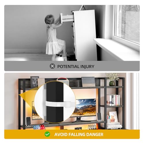 DWVO Computer Desk with Drawers & Hutch, 59.1" Office Desk with Power Outlets & LED Lights, Home Office Desk with Storage Shelves, Grey DWVO