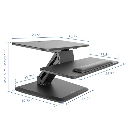 Mount-It! Compact Standing Desk Riser, Height Adjustable Desktop Sit Stand Workstation with Gas Spring, Tabletop Stand Up Desk with Keyboard Tray, Black Mount-It!