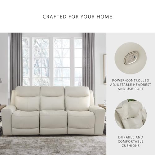 Signature Design by Ashley Mindanao Modern Leather Match Power Reclining Sofa with Adjustable Headrest and USB Ports, Light Gray Signature Design by Ashley