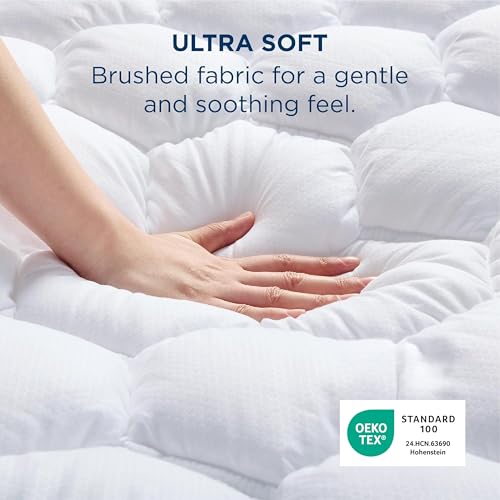 Bedsure King Mattress Pad - Quilted Fitted Mattress Topper Protector with 8-21 Inches Deep Pocket, Noiseless Breathable Bed Cover Padded, Machine Washable, White, 78x80 Inches Bedsure