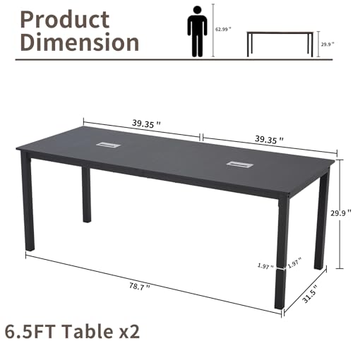 ECOTOUGE 78.7 inch Conference Table Set, 13FT Large Rectangle Meeting Seminar Table Set, Modern Industrial Long Business Tables, Computer Desk (2 Pack, Only Table), Black ECOTOUGE