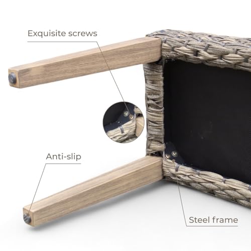 AV CONNECT Acacia Solid Garden Bench with PE Wicker Seat, Backless Patio Garden Benches, Backless Outdoor Bench, Suitable for Indoor and Outdoor Uses 13.7" x 46.5" x 19.3" (Antique Grey) AV CONNECT