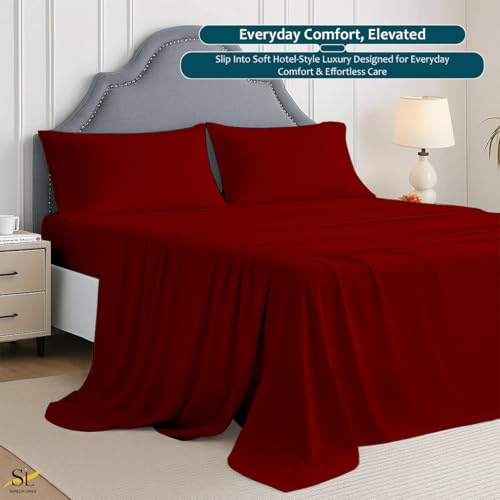 Cal King Sheet Set - 4 Piece Ultra Soft Brushed Microfiber Bed Sheets - 15" Deep Pockets, Wrinkle-Free & Breathable for a Secure Fit Sheets & Pillowcases (California King, Burgundy) Shreem Linen