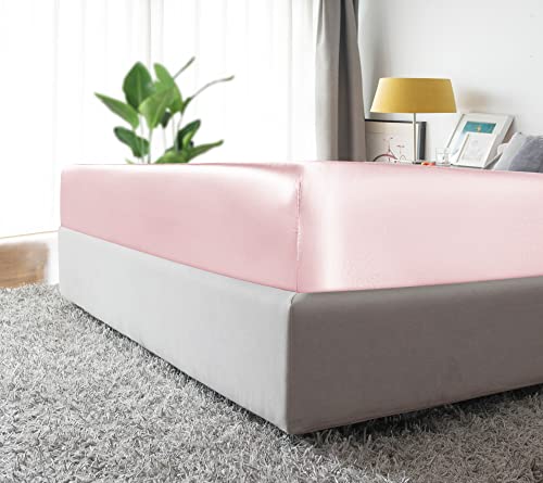 MILVOWOC Twin Satin Sheet - Light Pink, Soft Bottom Fitted Sheet - 1 Piece MILVOWOC
