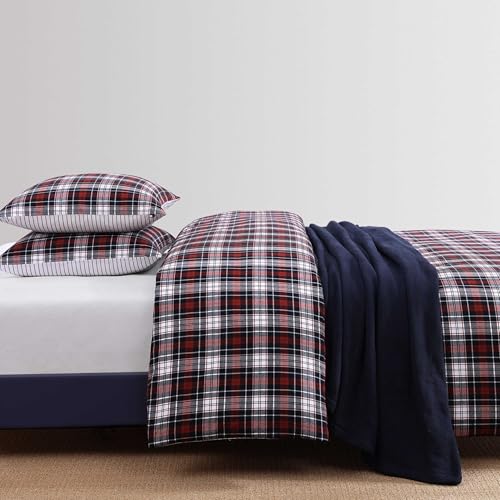 Tommy Hilfiger - Duvet Set, Luxuriously Soft Yarn-Dyed Cotton Bedding with Matching Sham, Plaid Design (Essential Tartan Red, Twin) Tommy Hilfiger