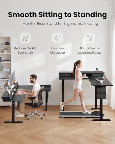 ErGear L Shaped Electric Standing Desk, 63" Ergonomic Corner Height Adjustable Desk with Drawers, Sit Stand Computer Table with Storage for Work Office Home, Black ErGear