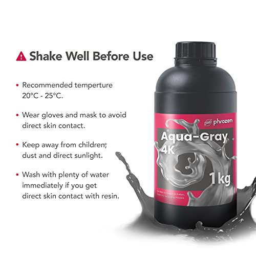 phrozen Aqua 4K Resin for High-Precision 3D Printing,405nm LCD UV-Curing Photopolymer Resin for Low Shrinkage, Great Detail, Low Odor, Non-Brittle (Gray, 1KG)