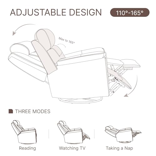 KISLOT Leather Recliner Chair, 360° Swivel Rocker Faux Leather Manual Recliner with Adjustable Backrest & Footrest Ergonomic Single Lounge Chair for Living Room, Bedroom, Home Theater