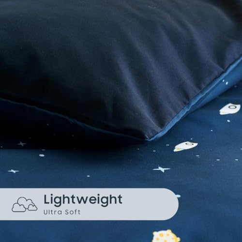 Wake In Cloud - Space Bedding Set for Boys, Star Outer Space Galaxy Patterned Soft Lightweight Comforter Set with Sheets, 5 Pieces Kids Bed in a Bag, Navy Blue, Twin Size Wake In Cloud