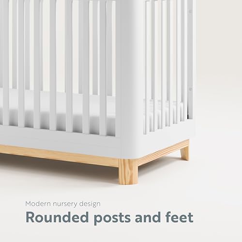 Storkcraft Santos 3-in-1 Convertible Crib (White with Natural) – GREENGUARD Gold Certified, Fits Standard Crib Mattress, Converts to Toddler Bed, Storkcraft