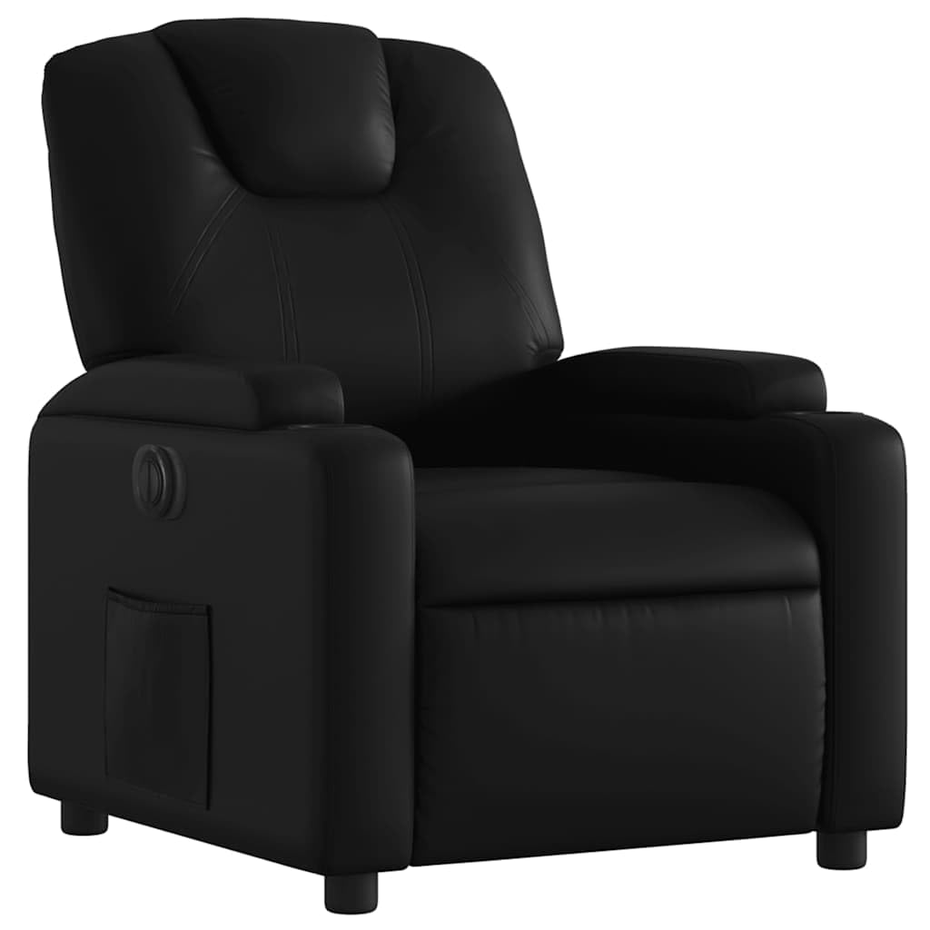 vidaXL Black Faux Leather Electric Recliner Chair - Motorized Reclining Armchair with Cup Holders for Living Room/Office vidaXL