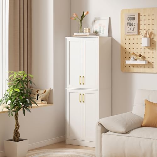 Hamesen Storage Cabinet, Kitchen Pantry with Doors & Shelf, Tall Storage Cabinet for Bathroom, Living Room, Entryway,White Hamesen