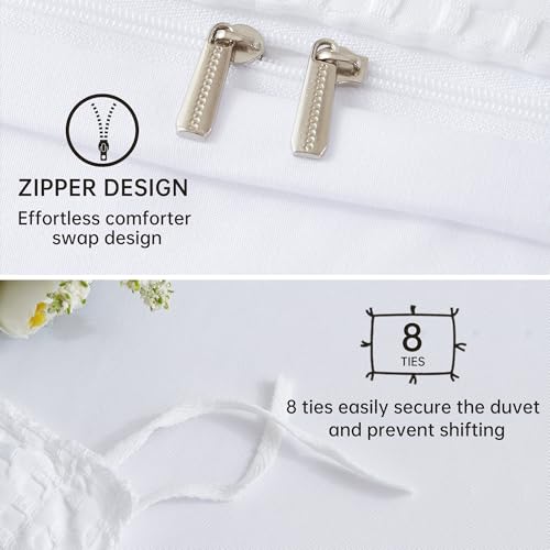 BOLINLIVING Waffle Weave Duvet Cover Twin Size, Kid's Microfiber Duvet Cover with Pillow Sham, White Textured Soft Comforter Cover for All Season with Zipper Closure and Corner Ties BOLINLIVING