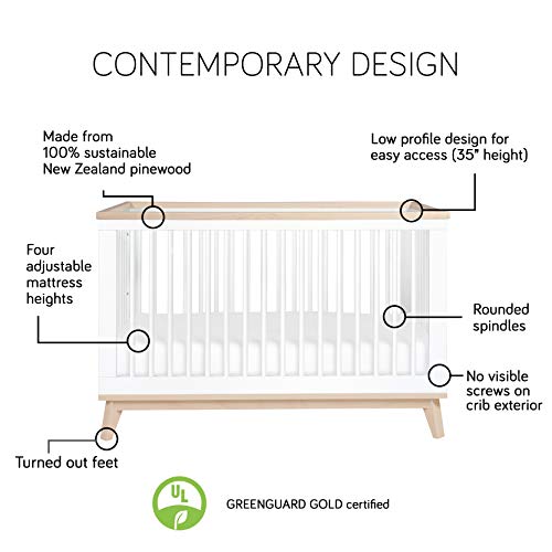 Babyletto Scoot 3-in-1 Convertible Crib with Toddler Bed Conversion Kit in White and Washed Natural, Greenguard Gold Certified babyletto
