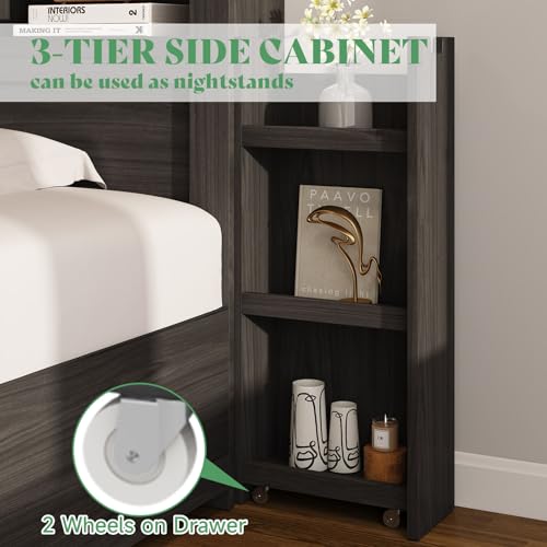 AMERLIFE King Size Bed Frame with LED Headboard, 4 Storage Drawers & Charging Station AMERLIFE