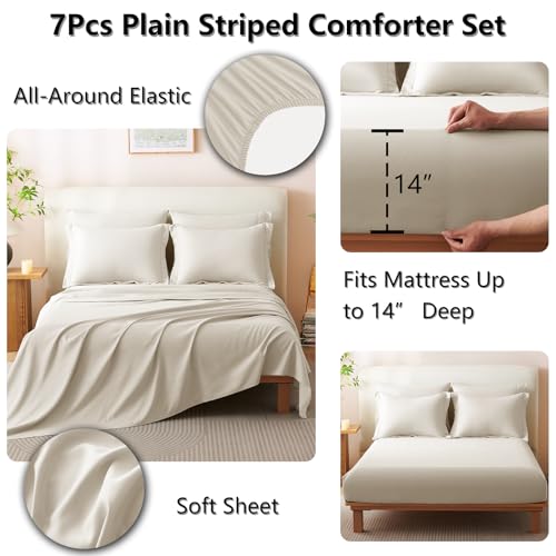 CozyLux Queen Size Comforter Sets - 7 Piece Bed in a Bag Beige Comforter Set with Sheets Luxury Queen Bed Set All Seasons, Soft Bedding Set with Down Alternative Comforter, Sheets, Pillowcases & Shams CozyLux