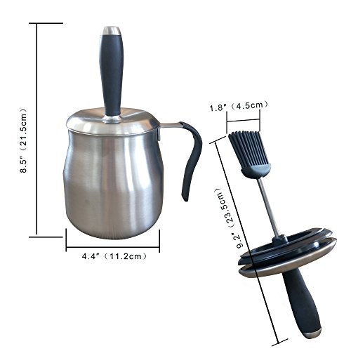 iZAN BBQ Basting Pot with Basting Brush - Stainless Steel Barbecue Sauce Pot with Silicon Basting Brush, 32 OZ iZAN