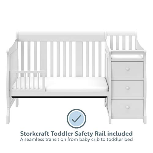 Storkcraft Portofino 5-in-1 Convertible Crib and Changer (White) – Changing-Table Combo with Drawer, Converts to Toddler Bed, Daybed Full-Size Storage Drawer Storkcraft