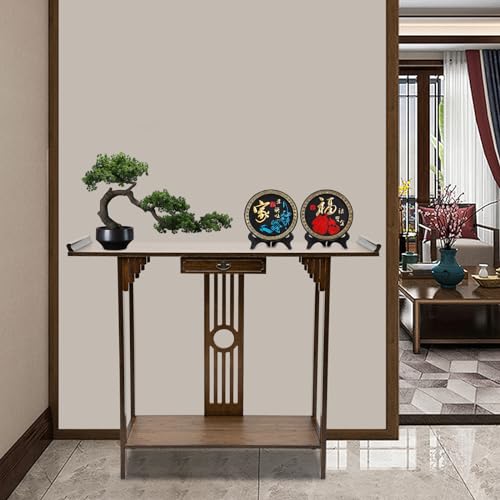 REHOUPTU Sofa Tables, Japanese Style Console Sofa Table, Walnut Bamboo Console Table Entryway Narrow Long Console Table Vintage Table Hallway Table with Shelves, Side Table, Display Table REHOUPTU