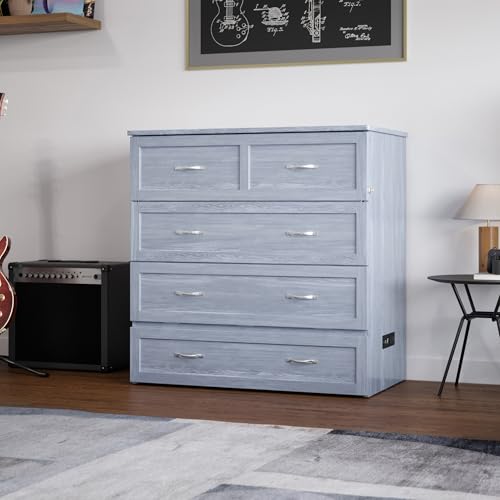 AFI, Northfield Murphy Bed Chest Twin XL with 6" Mattress, Storage Drawer & Built-in USB Charger, Driftwood AFI