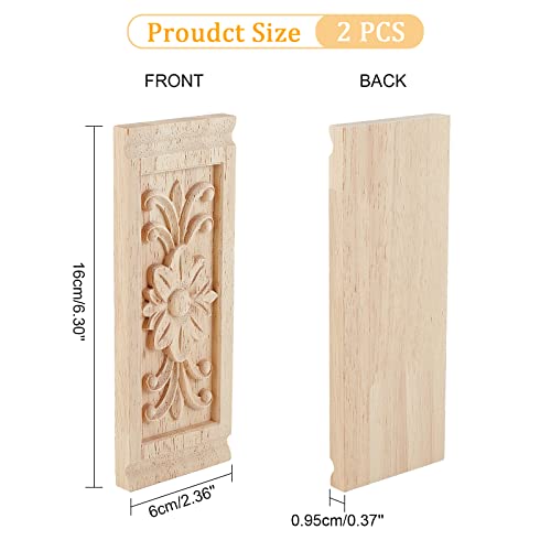 SUPERFINDINGS 2PCS Rectangle with Flower Wood Carving Decal 6.3x2.4inch Unpainted Home Furniture Applique Decor Natural Solid Wood Carved Onlay for SUPERFINDINGS