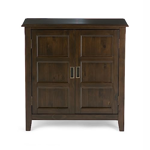 SIMPLIHOME Burlington SOLID WOOD 30 inch Wide Transitional Low Storage Cabinet in Mahogany Brown for the Living Room, Entryway and Family Room SIMPLIHOME