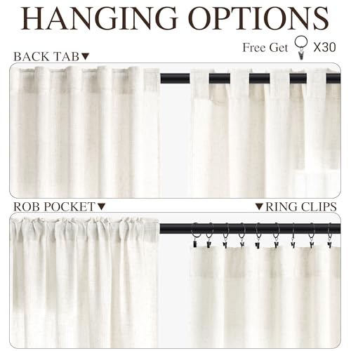 SPWIY Linen Extra Wide Curtain 100 Inch for Patio Silding Glass Doors 1 Panel Natural Semi Sheer Light Flitering Curtains Back Tab Farmhouse Boho Room Divider Drapes for Living Room Cream W100xL84 SPWIY