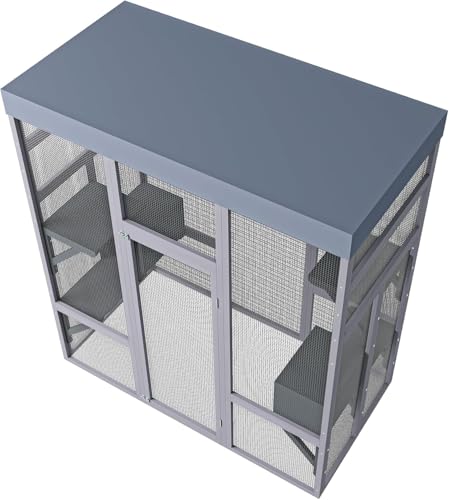 70" Large Catio Outdoor Cat Enclosure, Outdoor Cats Cage with Waterproof Cover,Wooden Walk in Cat Shelter Jumping Platforms & 2 Resting Box, UV Resistant MegaChoice