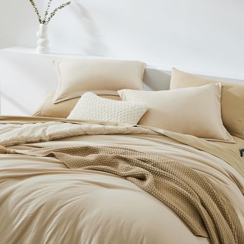 WRENSONGE Queen Comforter Set- 7 Pieces Beige Bed in a Bag Queen with Fitted Sheet, Flat Sheet, 2 Pillow Shams, and 2 Pillowcases- Warm Bed Set for All Season WRENSONGE