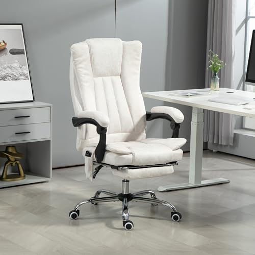 Vinsetto 6 Point Vibration Massage Office Chair, High Back Computer Chair with Heat, Adjustable Height, Reclining Backrest and Retractable Footrest, White Vinsetto