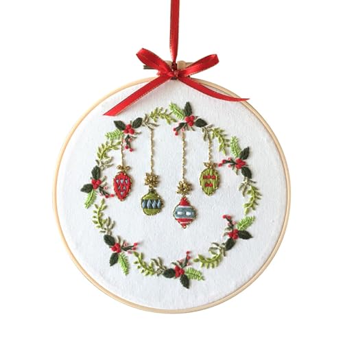 YEESAM ART Embroidery Kit with Christmas Gift Wreath Patterns, Full Set DIY Embroidery Cross Stitch Kits for Adults Beginners Needlework Sewing (Christmas A)
