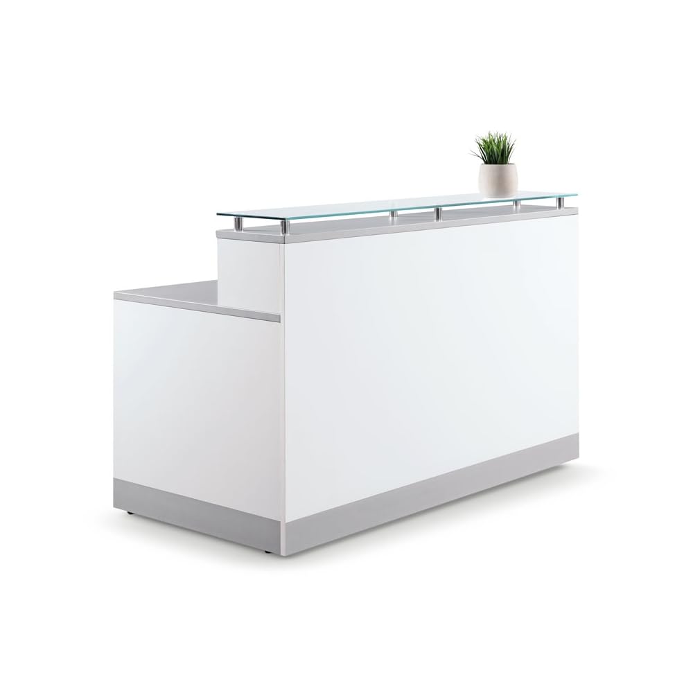 NBF Modern Reception Desk with Counter, Front Desk, Retail Checkout Counter, Office, Lobby, Salon, Store, 63" W x 32" D, White nbf signature series