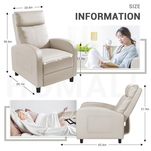 Homall Recliner Chair, Recliner Sofa for Adults, Recliners Home Theater Seating with Lumbar Support, Reclining Sofa Chair for Living Room (Leather, Beige)