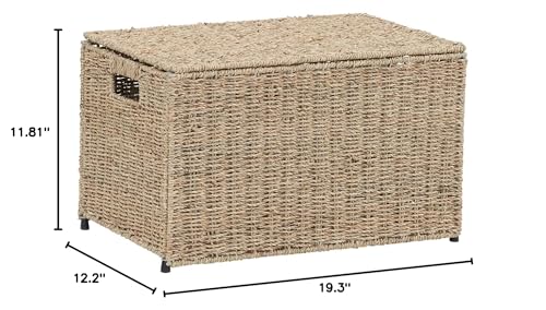 Household Essentials Small |Light Brown ML-5660 Decorative Wicker Chest with Lid for Storage and Organization Household Essentials
