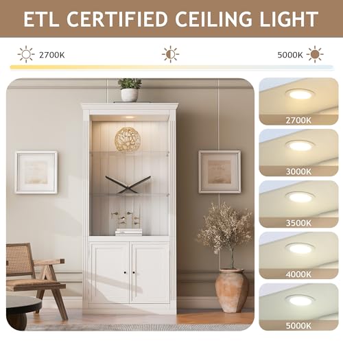 Virubi 78.75" Farmhouse Tall Bookcase Display Cabinet with Storage and LED Light, 5 Colors Adjustable, Wood Mid Century Modern Bookshelves with Shelves for Living Room, Office, Freestanding, White Virubi