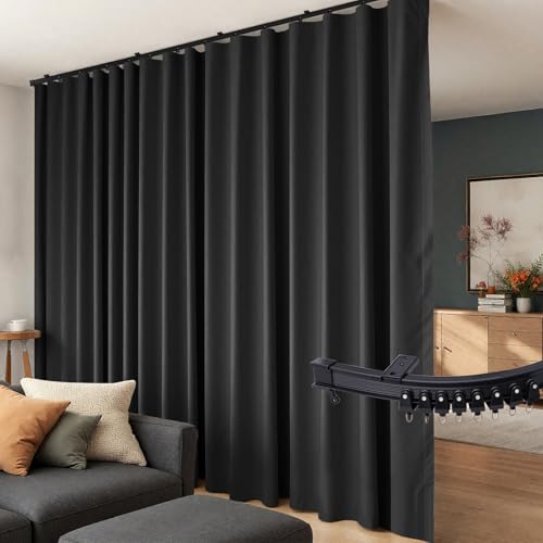 Room Divider Curtains Flexible Ceiling Tracks Set Curtain Track Ceiling Mount Blackout Curtain for Living Room Bedroom Ceiling Curtain Rod Privacy Dividers Panels W100 x H84 Black Drape & Black Rail hoeflife