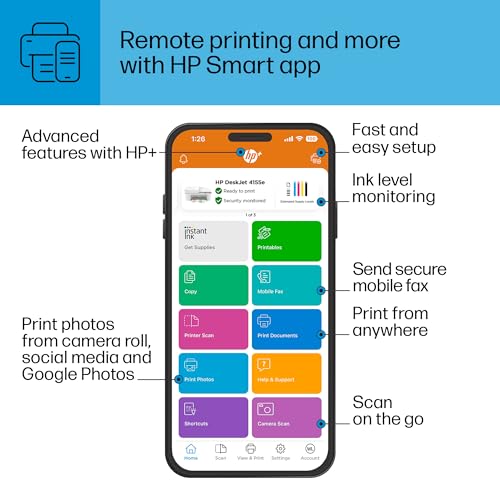 HP DeskJet 4155e Wireless Color Inkjet Printer, Print, scan, copy, Easy setup, Mobile printing, Best-for home, 3 months of Instant Ink included,white HP