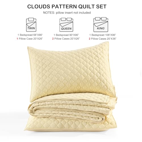 HORIMOTE HOME Quilt Twin Size Light Yellow, Lightweight Quilt for Summer Ultra-Soft Microfiber Modern Style Quilted Clouds Pattern Bedspread Quit Set 2 Pieces (1 Quilt and 1 Pillow Sham) HORIMOTE HOME
