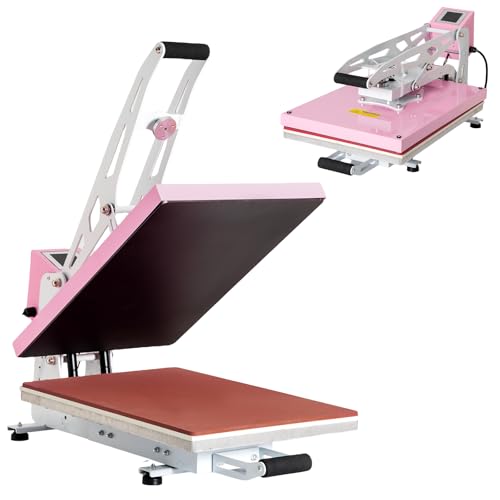 Heat Press Machine 16x24 Slide Out, Auto Open Semi Automatic Sublimation Transfer for T-Shirts, Bags, Ceramics (16x24 Auto Open Pink) TransferMuse
