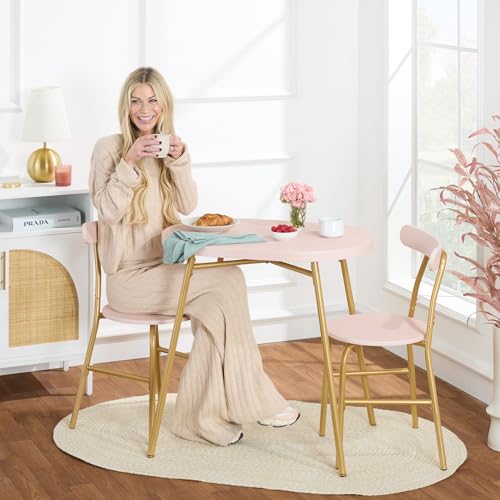 Best Choice Products 3-Piece Oval Dining Table Set,Modern Small Kitchen Dinette w/ 2 Chairs, Metal Frame, Curved Backrests - Pink/Gold Best Choice Products