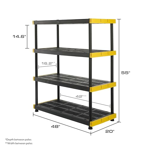 CX Black & Yellow®, Shelving Unit and Heavy Duty Storage Containers, Extremely Durable® (Shelf + 27 Gallon Container (8-Pack) CX