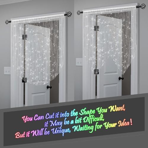 Atsweetlife 4 Pieces Door String Curtain Doorway Beads Curtains,Hanging Room Divider Beaded Decor Hippie Glitter Fringe Panel Closet Window Doors Sequin Sheer Boho Doors Tassel Atsweetlife
