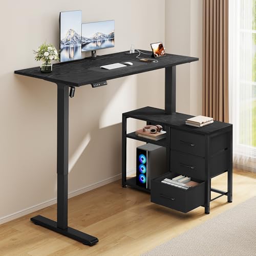 Homiflex 47 Inch L Shaped Standing Desk with 3 Drawers Electric Standing Desk with Storage Computer Desk Adjustable Height with Power Outlets 4 Memory Presets for Home Office Black Homiflex
