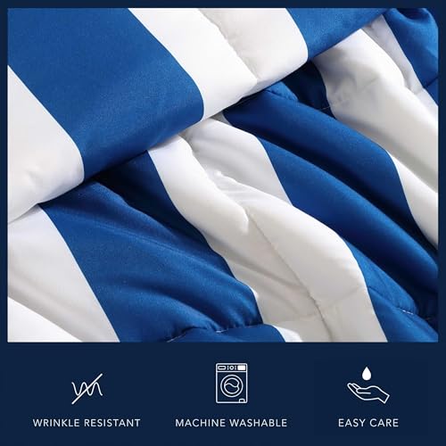 Nautica Kids - Full/Queen Comforter Set, Soft Toddler Bedding with Matching Shams & Throw Pillow, Ideal Boy Room Essentials (Huck Stripe Blue, Full/Queen) Nautica