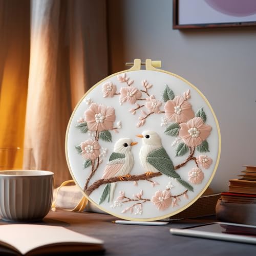 JOZYSH 11CT Embroidery Kit for Beginners Adult, Hummingbird Embroidery Kit for Beginners Include Embroidery Cloth Hoops Threads for Craft Lover Hand Stitch with Embroidery Skill Techniques