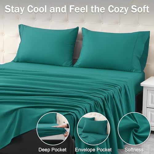 MICORAL Full Bed Sheets Set, Soft Breathable Bedding Sheet Set, Sheets Set with 16" Deep Pocket Design (4 Pieces, Full, Turquoise) MICORAL